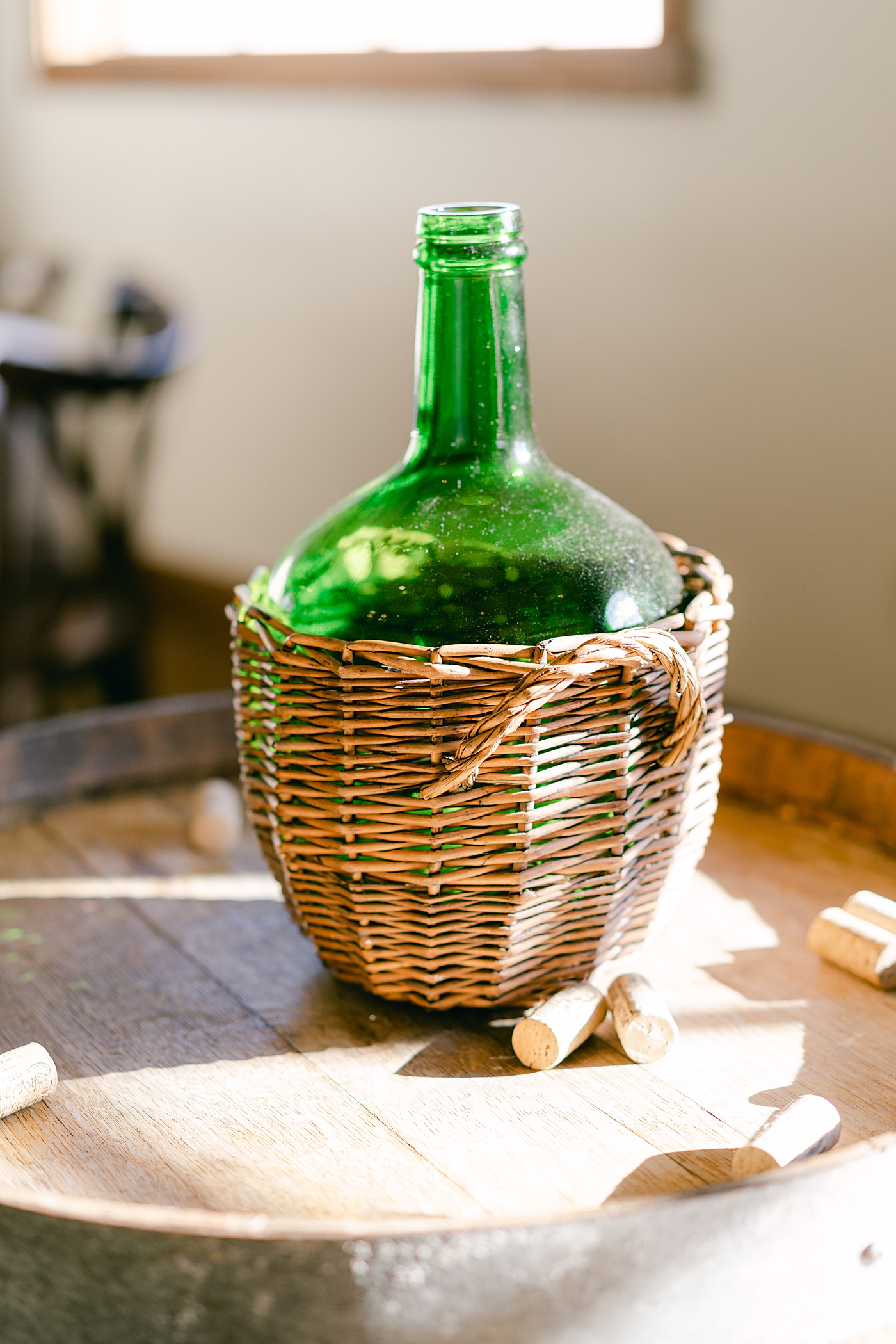 Big green wine decanter | Photo by Hope Helmuth Photography