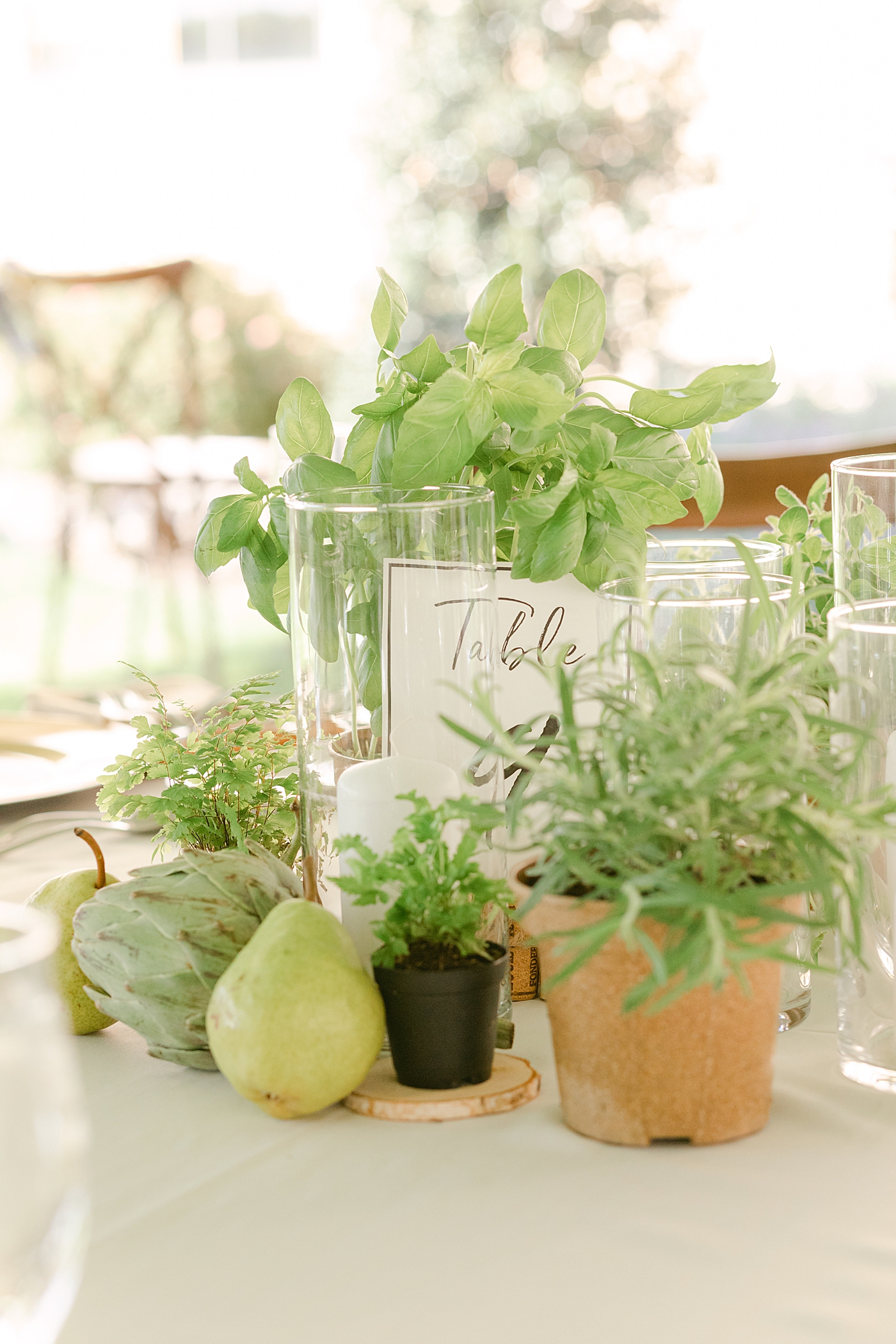 Wedding tables with mixed herbs at a folino estate | Photo by Hope Helmuth Photography