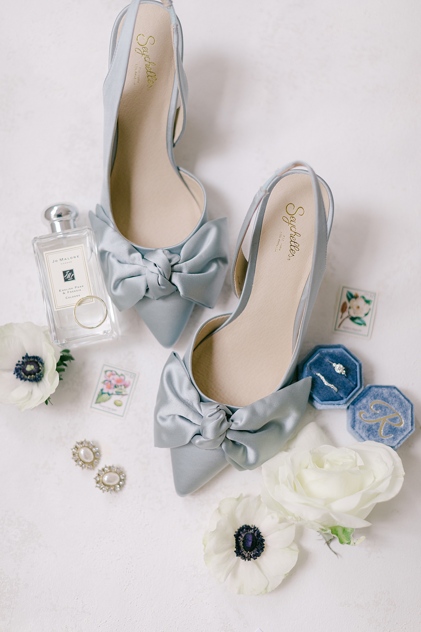 Blue bridal shoes styled with bride's jewelry during Noelle, Nashville Wedding | Photo by Hope Helmuth Photography