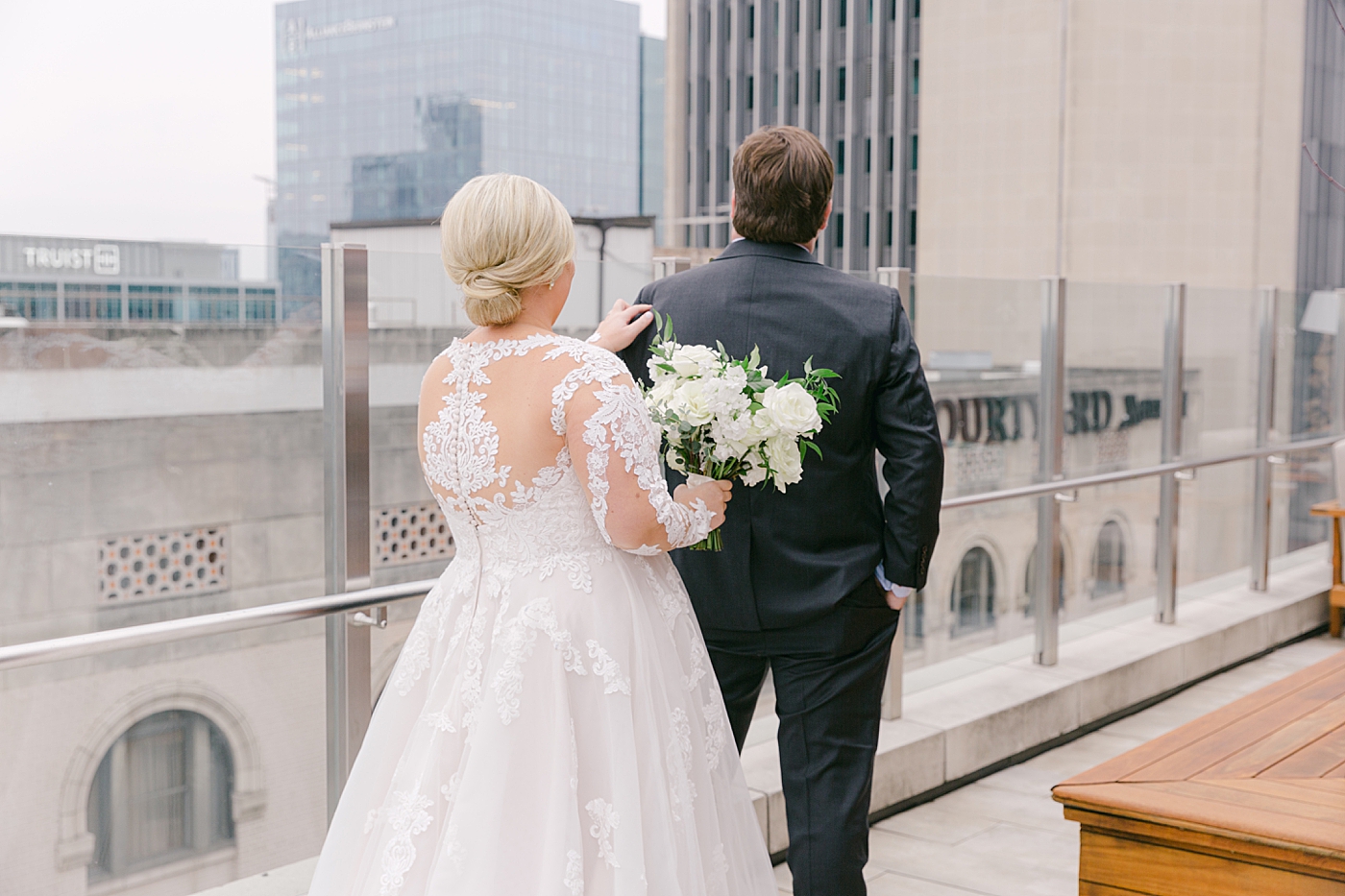 Bride and groom having their first look | Photo by Hope Helmuth Photography