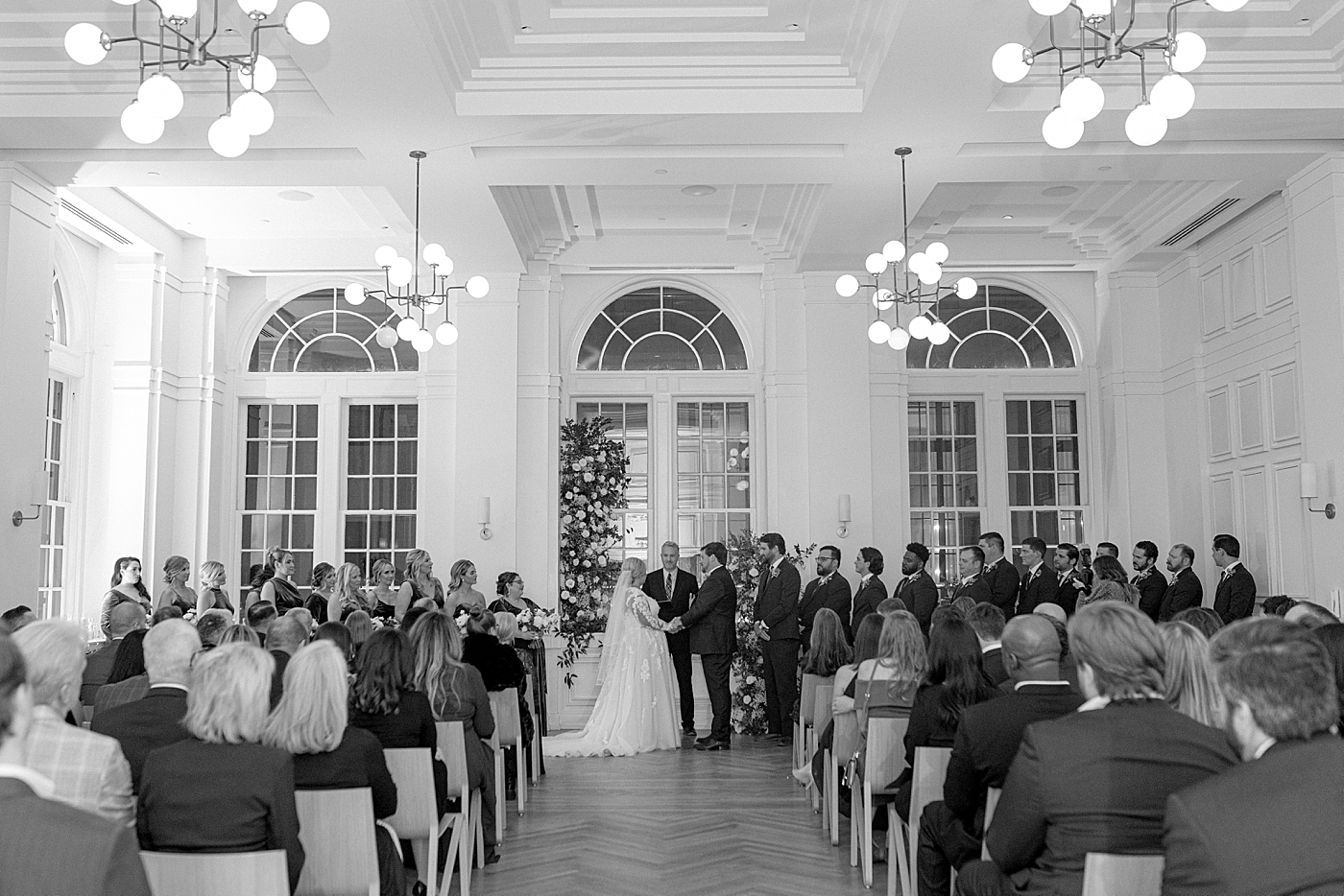 Black and white image of wedding ceremony during Noelle, Nashville Wedding | Photo by Hope Helmuth Photography