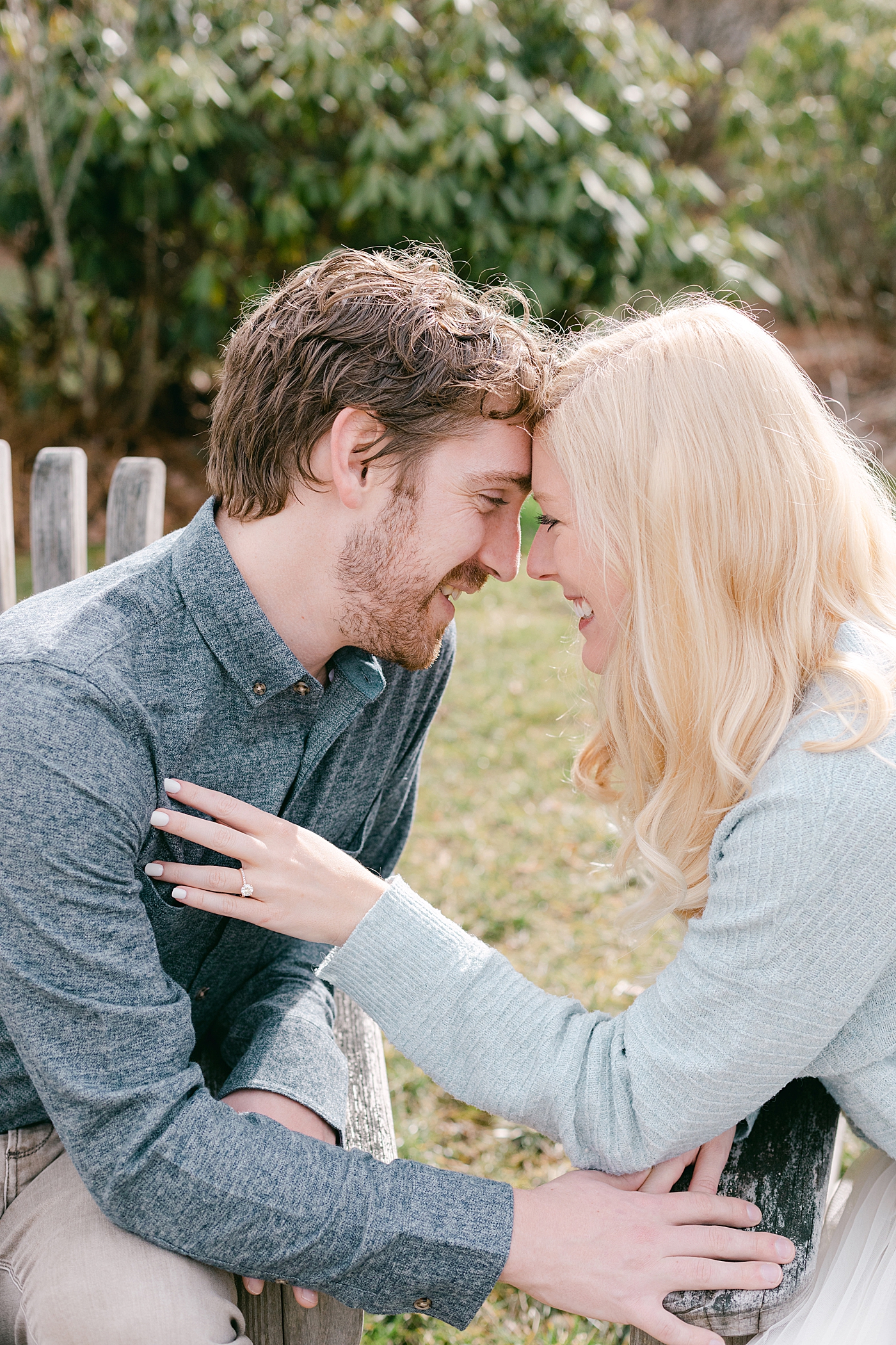 Detail of couple with foreheads together during their Highlands Engagement Session | Image by Hope Helmuth Photography