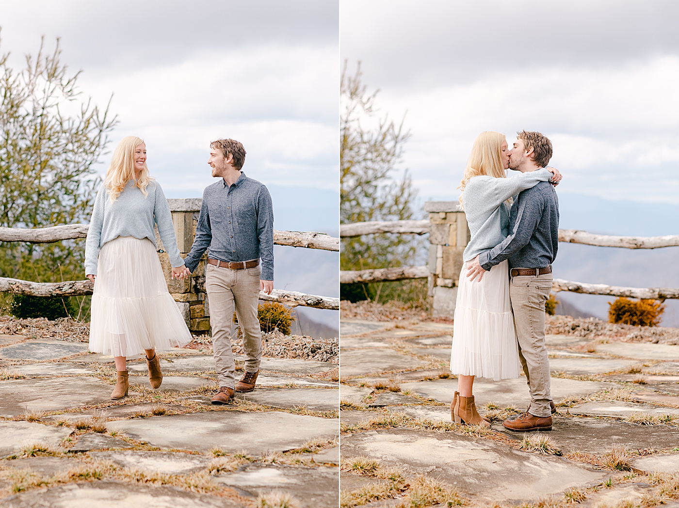 Couple walking holding hands during their Highlands Engagement Session | Image by Hope Helmuth Photography