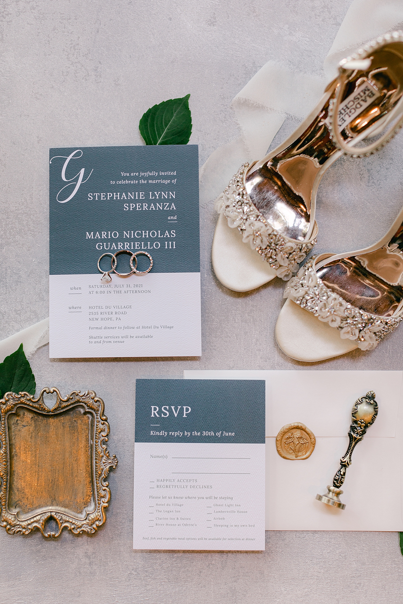 Wedding invitation styled with brides shoes | Image by Hope Helmuth Photography