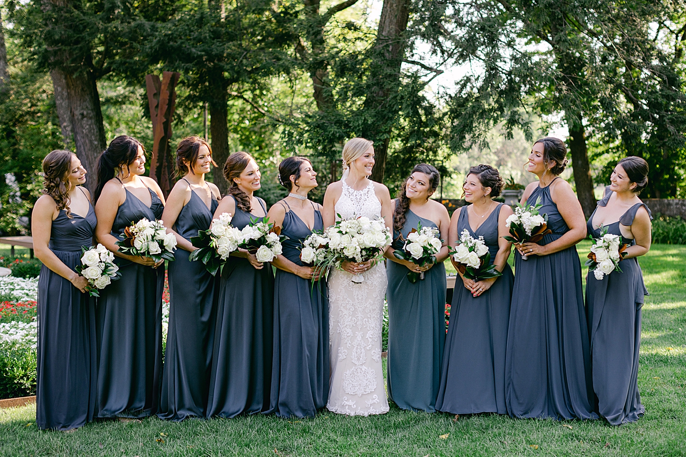 Bridal party in blue | Image by Hope Helmuth Photography