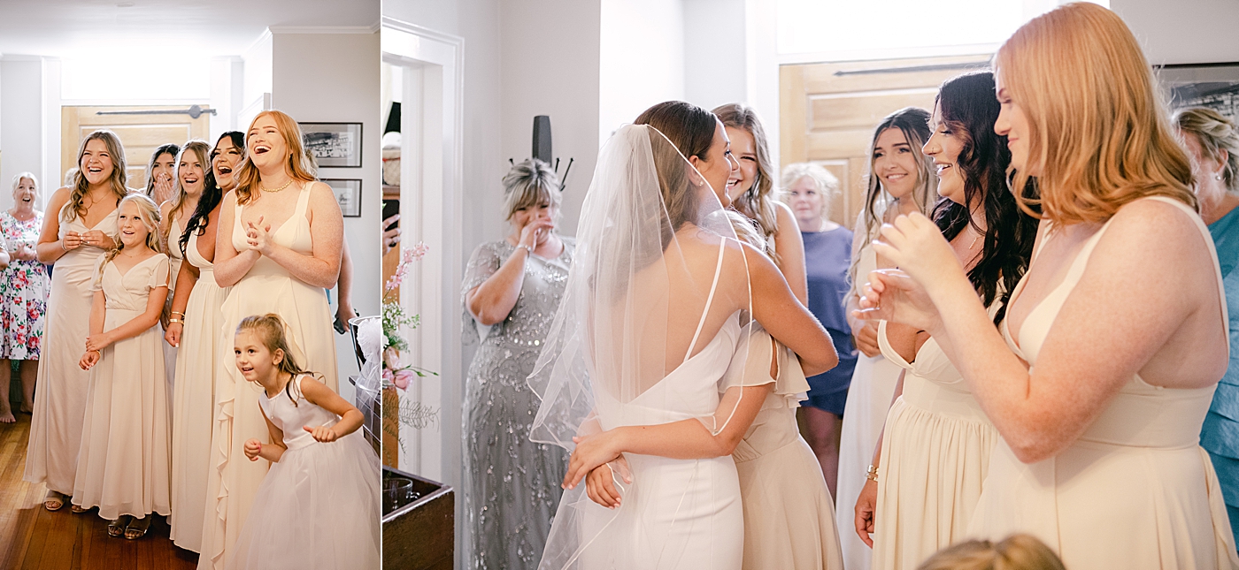 Bride first look with bridal party | Image by Hope Helmuth Photography