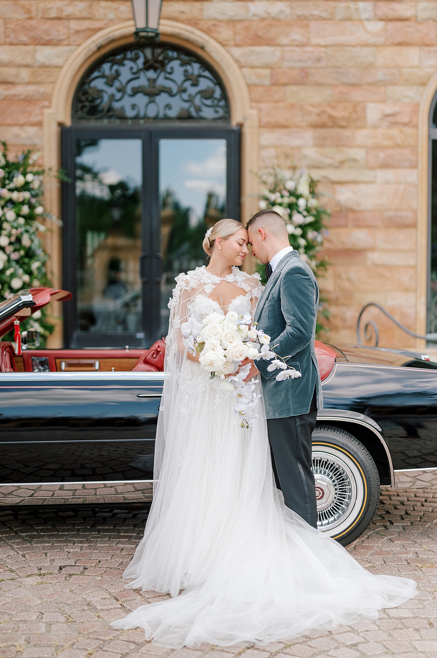 Bride and groom portraits with vintage car | Image by Hope Helmuth Photography