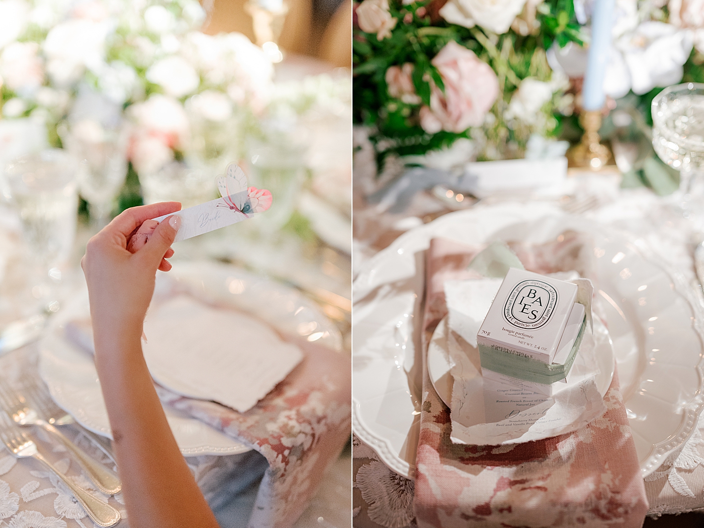 Bride holding place card and wedding favors | Image by Hope Helmuth Photography