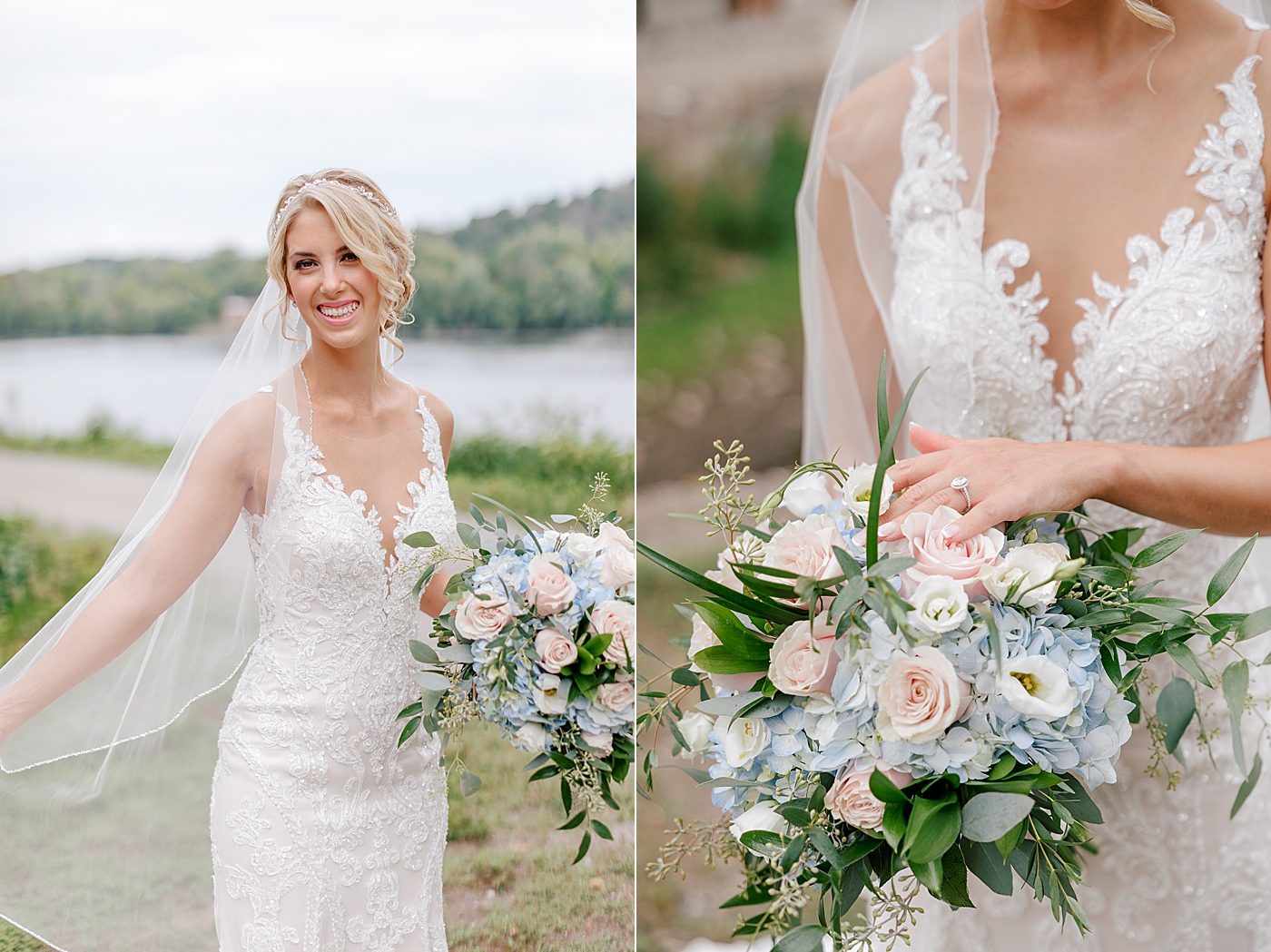 Bride smiling holding her bouquet | Image by Hope Helmuth Photography
