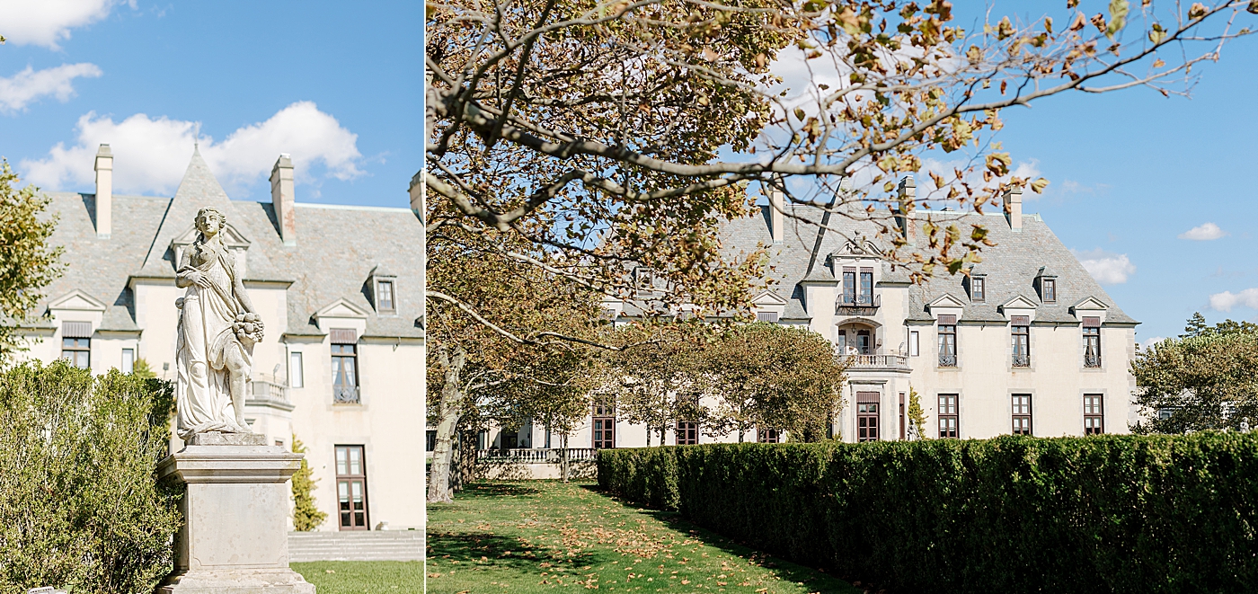 Two side by side location images of a castle with a statue in bright sun | Image by Hope Helmuth Photography