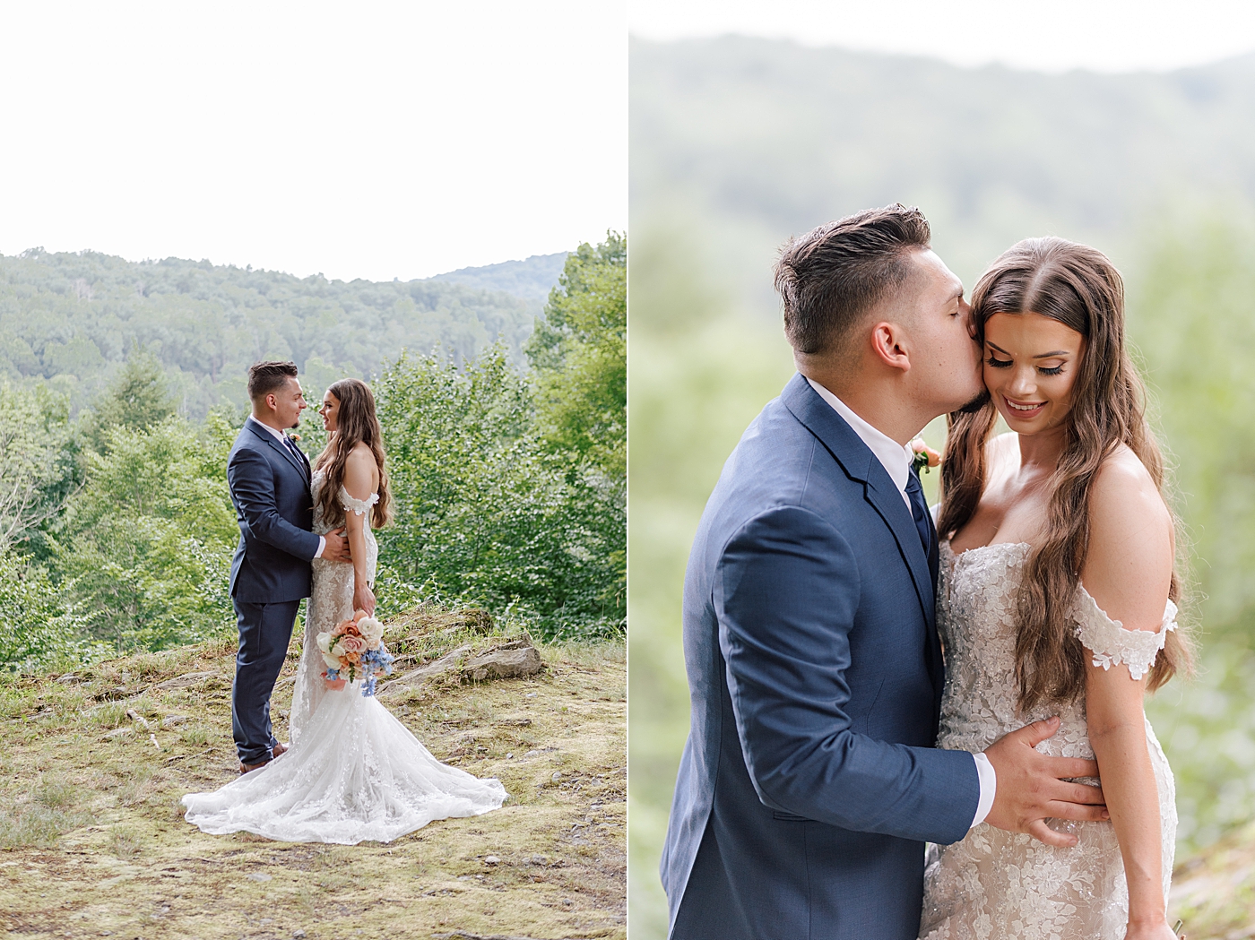 Bride and groom embracing in the mountains | Image by Hope Helmuth Photography 