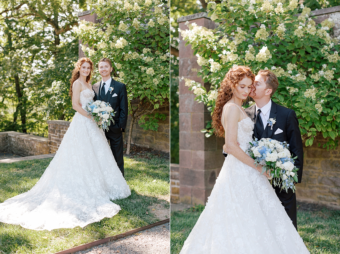 Side by sides images of bride and groom embracing at their first look during Tyler Gardens Wedding | Image by Hope Helmuth Photography