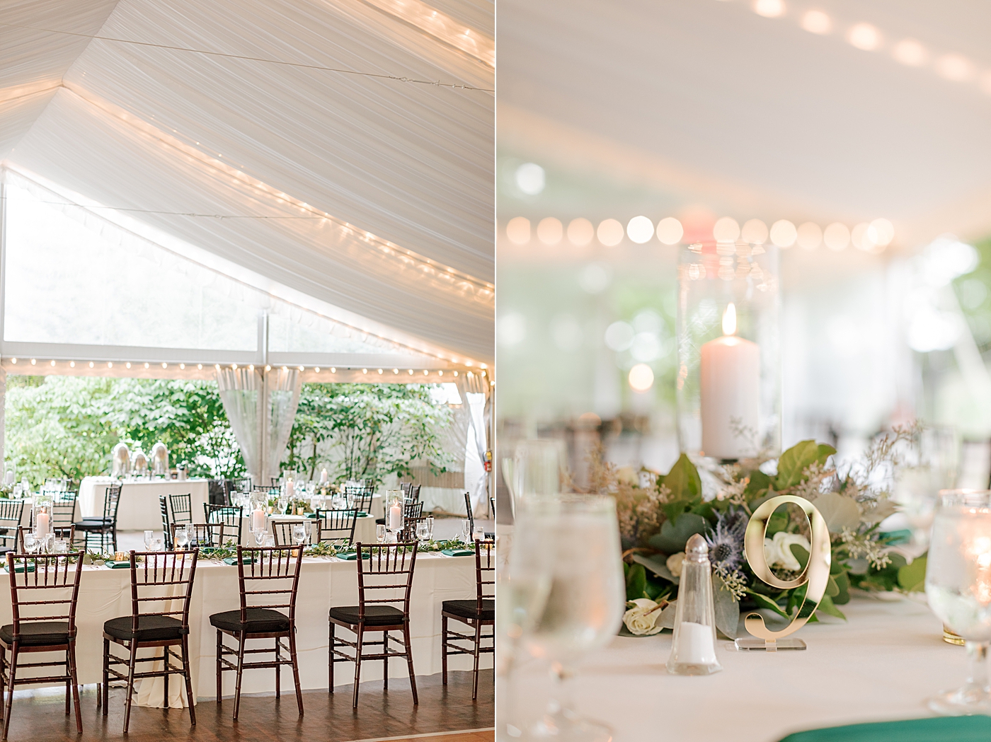 Side by side images of reception details during Tyler Gardens Wedding | Image by Hope Helmuth Photography