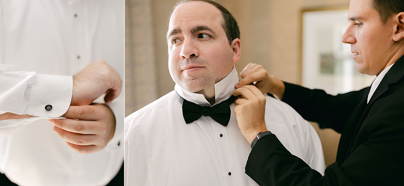 Double image of a groom getting ready and cuff details | Image by Hope Helmuth Photography