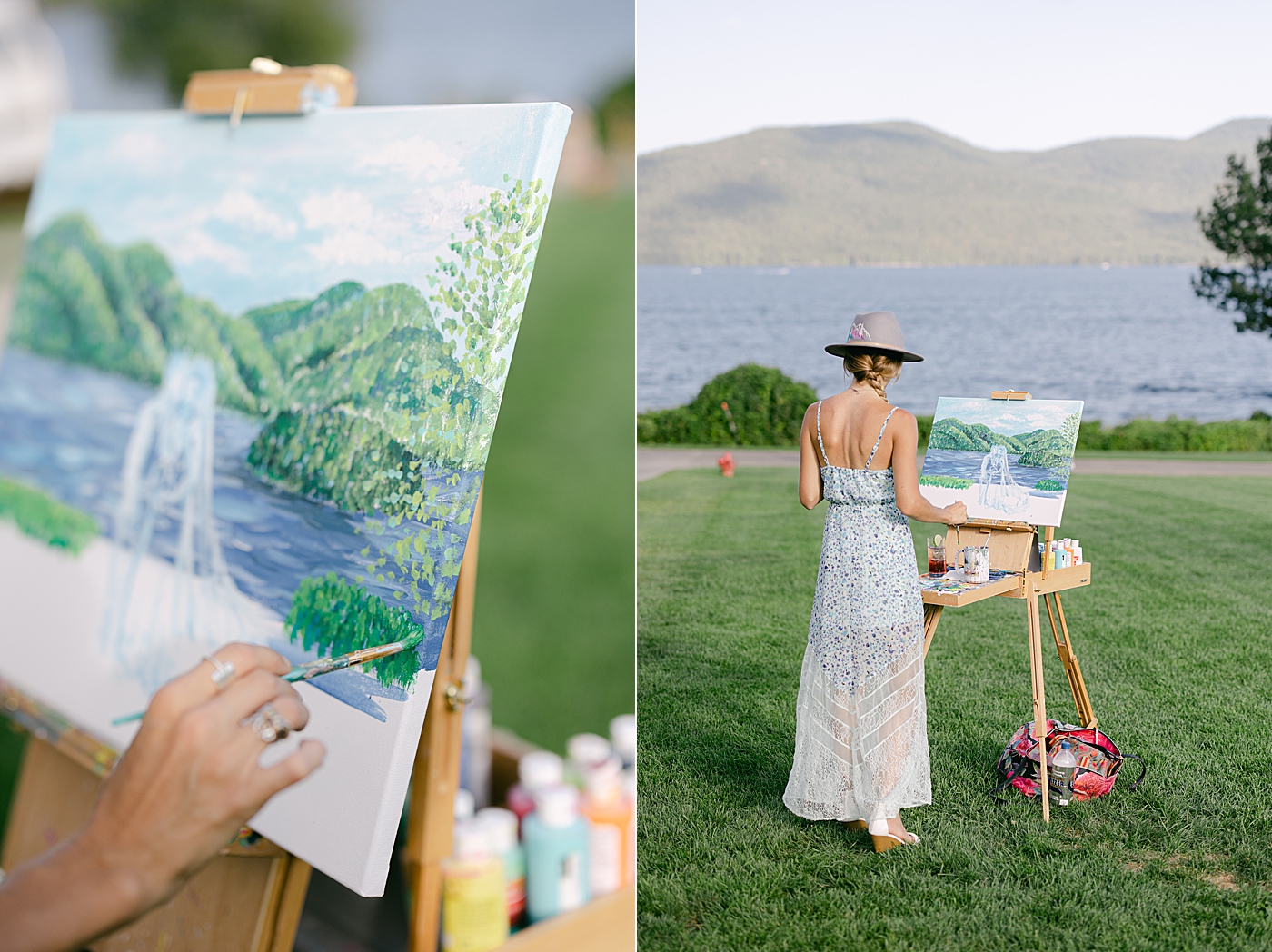Double image details of a wedding painter painting the venue | Image by Hope Helmuth Photography