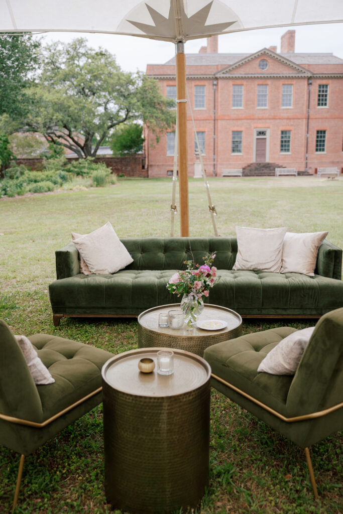 Tryon Palace garden view with river in the background at this North Carolina wedding venue