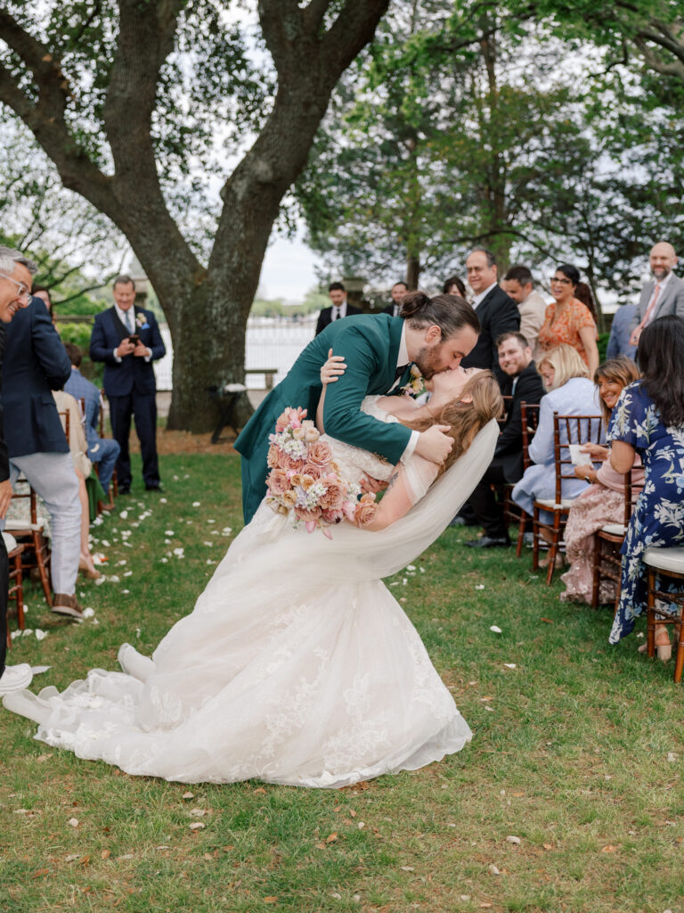 Bride and groom during their Hermitage Museum wedding ceremony by the Norfolk waterfront