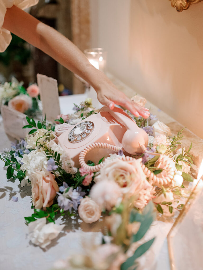Vintage-style phone used as an audio guest book at a luxury destination wedding reception